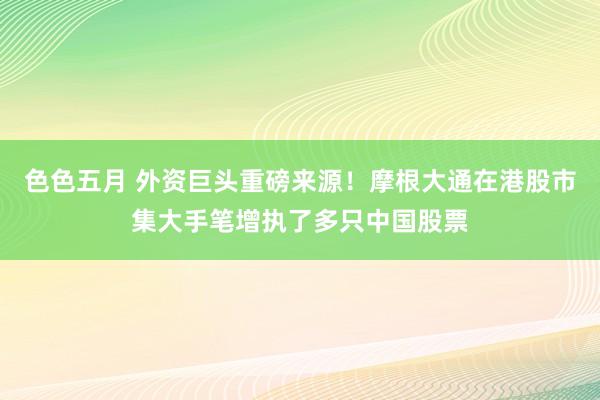 色色五月 外资巨头重磅来源！摩根大通在港股市集大手笔增执了多只中国股票