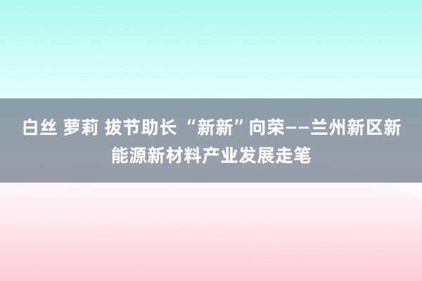 白丝 萝莉 拔节助长 “新新”向荣——兰州新区新能源新材料产业发展走笔